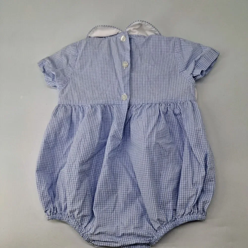 Edgehill Collection Smocked Anchor Bodysuit 3M Blue Check Peter Pan Collar
